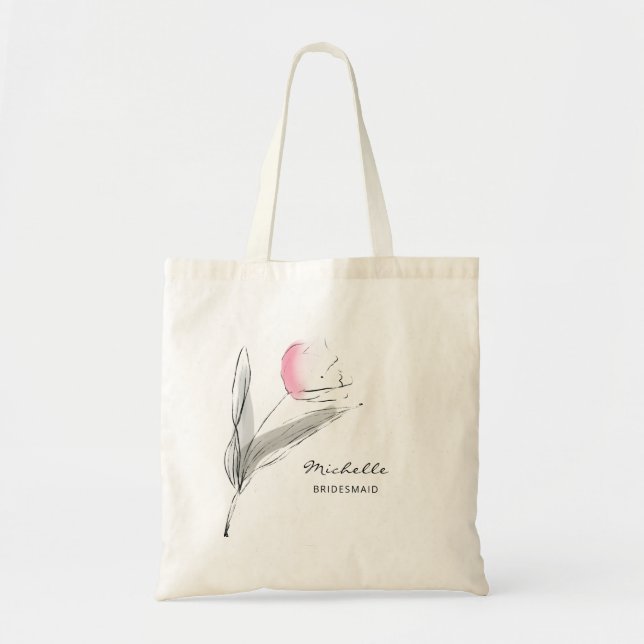 Simple Pink Spring Tulip Wedding Party Tote Bag (Front)