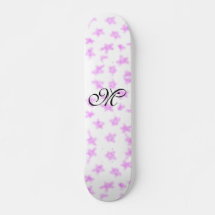simple pink stars watercolor add name monogram min skateboard