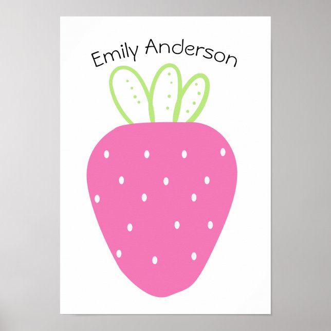 Simple Pink Strawberry Personalised name Poster (Front)