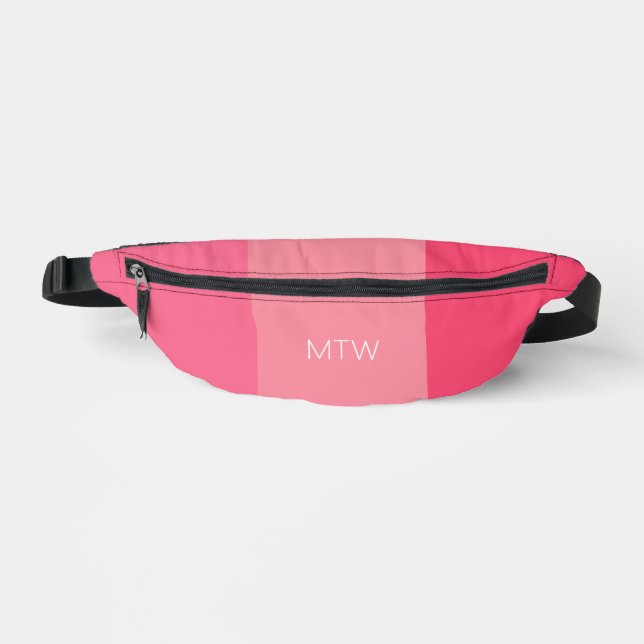 Simple Pink Stripes White Name Bum Bags (Front)