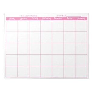 Simple Pink Thin Border Name Monthly Planner Notepad