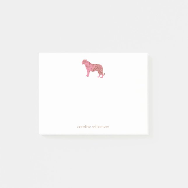 Simple Pink Tiger Art Personalised Stationery  Post-it Notes (Front)