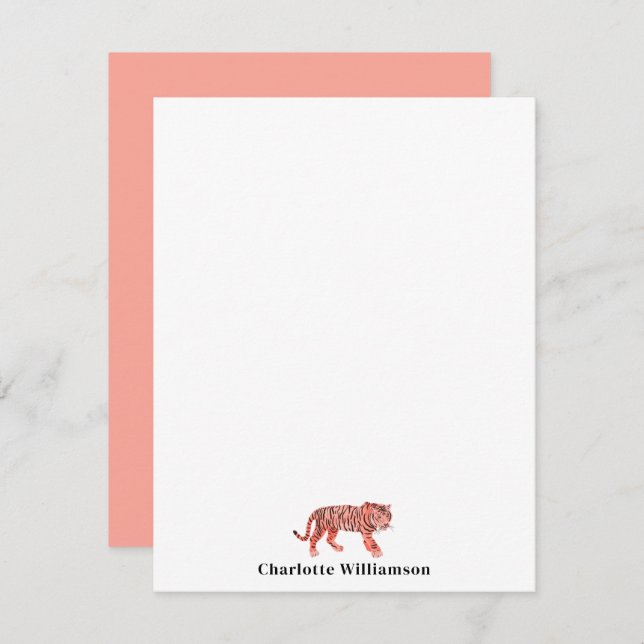 Simple Pink Tiger Personalised Stationery Note Car Card (Front/Back)