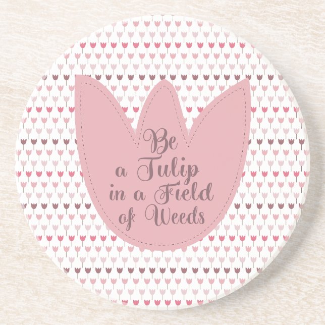 Simple Pink Tulip Pattern Coaster (Front)