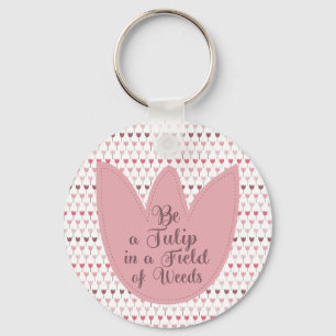 Simple Pink Tulip Pattern Key Ring