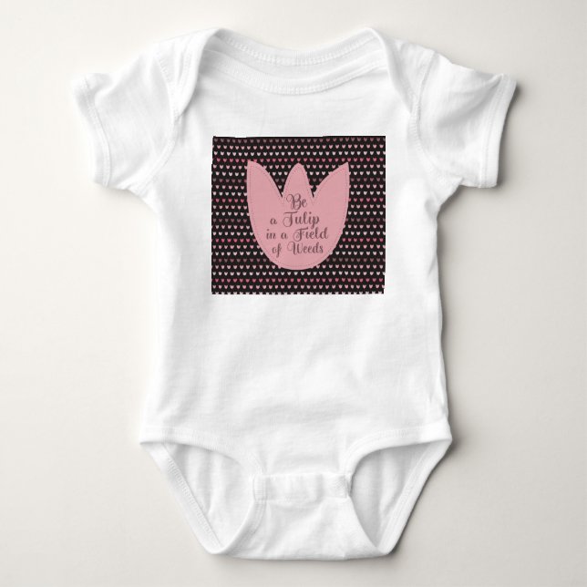 Simple Pink Tulip Pattern with dark background Baby Bodysuit (Front)
