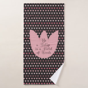 Simple Pink Tulip Pattern with dark background Bath Towel