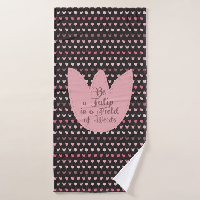 Simple Pink Tulip Pattern with dark background Bath Towel (Bath Towel)