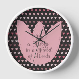 Simple Pink Tulip Pattern with dark background Clock
