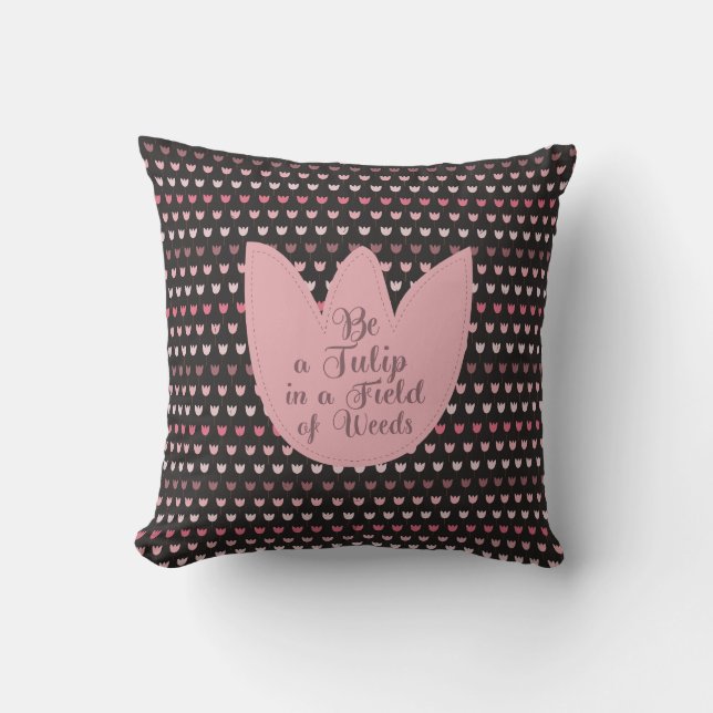 Simple Pink Tulip Pattern with dark background Cushion (Front)
