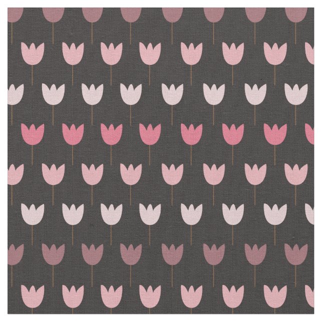 Simple Pink Tulip Pattern with dark background Fabric (Close Up)