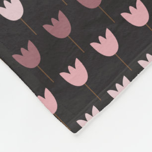 Simple Pink Tulip Pattern with dark background Fleece Blanket