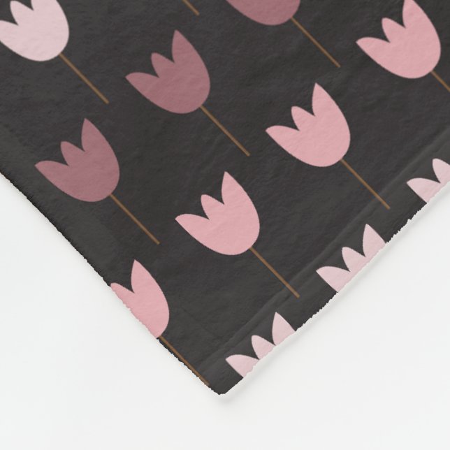 Simple Pink Tulip Pattern with dark background Fleece Blanket (Corner)