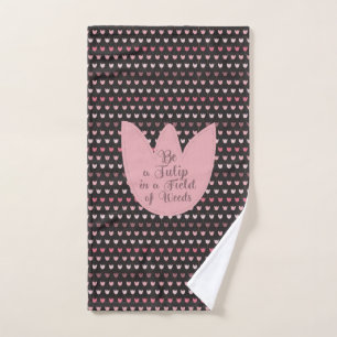 Simple Pink Tulip Pattern with dark background Hand Towel