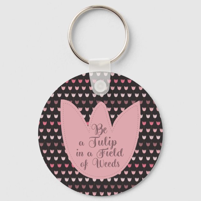 Simple Pink Tulip Pattern with dark background Key Ring (Front)