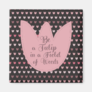 Simple Pink Tulip Pattern with dark background Magnet