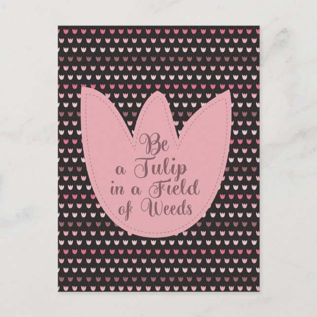 Simple Pink Tulip Pattern with dark background Postcard (Front)