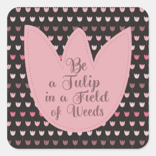 Simple Pink Tulip Pattern with dark background Square Sticker