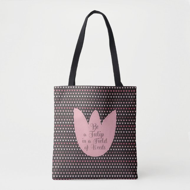 Simple Pink Tulip Pattern with dark background Tote Bag (Front)