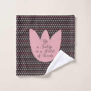 Simple Pink Tulip Pattern with dark background Wash Cloth