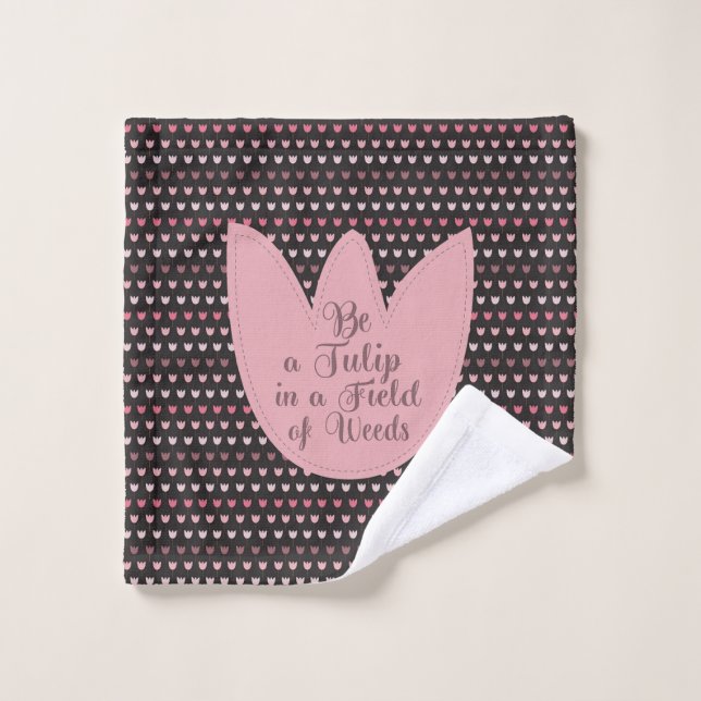 Simple Pink Tulip Pattern with dark background Wash Cloth (Wash Cloth)