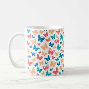 Simple Pink turguoise white Butterfly pattern Coffee Mug