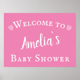 Simple Pink Typography Baby Shower Welcome Sign