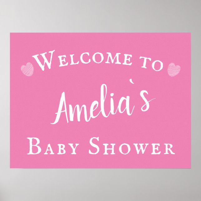 Simple Pink Typography Baby Shower Welcome Sign (Front)
