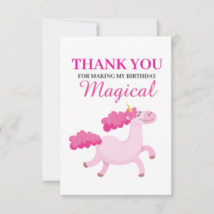 Simple Pink Unicorn Girls Birthday Thank You Card