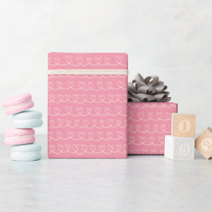 Simple Pink Valentine Heart Loop Stripe Wrapping Paper