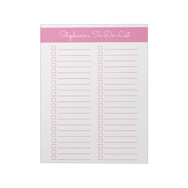 Simple Pink Vertical 8.5x11 Two Column Checklist Notepad (Rotated)