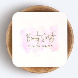 Simple Pink Watercolor Beauty Square Business Card