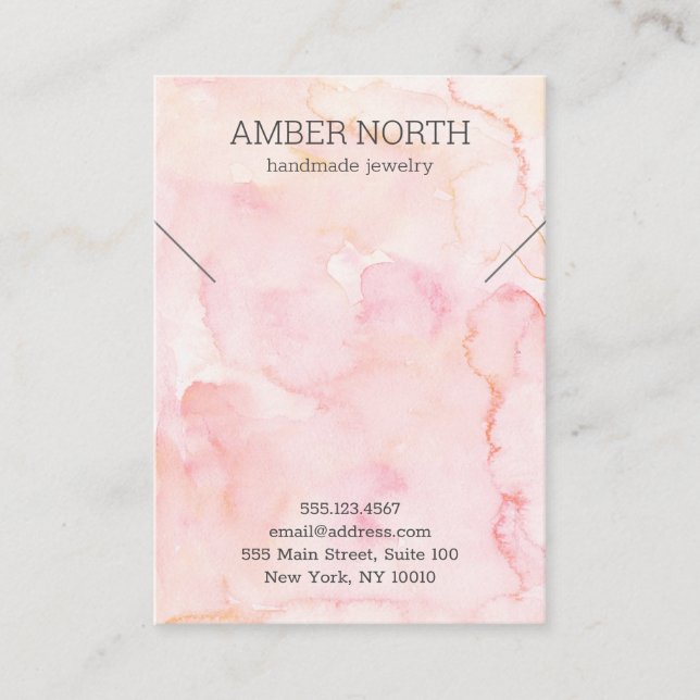 Simple Pink Watercolor Jewellery Bracelet Necklace Business Card (Front)