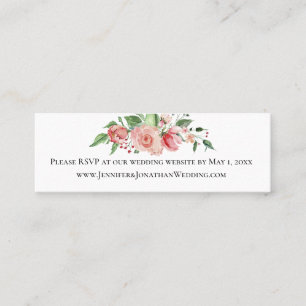 Simple Pink Watercolor Rose Wedding Website RSVP Mini Business Card