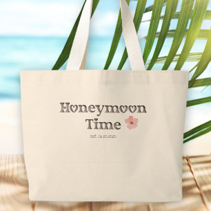 Simple Pink Watercolor Wildflower "Honeymoon Time" Large Tote Bag
