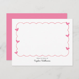 Simple Pink Wavy Border Heart Stationery Card