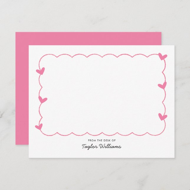 Simple Pink Wavy Border Heart Stationery Card (Front/Back)