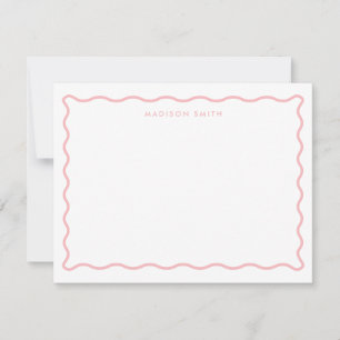 Simple Pink Wavy Border Monogram Card