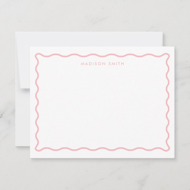 Simple Pink Wavy Border Monogram Card (Front)