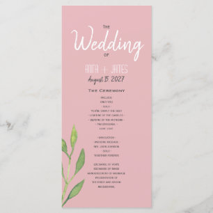 Simple Pink Wedding Program Programme