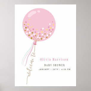 Simple Pink Welcome Balloon Sign Baby Shower 