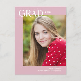 Simple Pink & White 2025 Photo Graduation Party Postcard