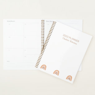 Simple Pink White Boho Rainbow Personalised Planner