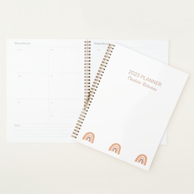 Simple Pink White Boho Rainbow Personalised Planner (Display)