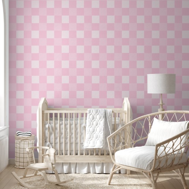 Simple Pink White Checks Pattern Wallpaper (Kids)