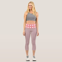 Simple Pink White Heart Capri Leggings