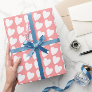Simple Pink White Heart Pattern Girly Pattern Wrapping Paper