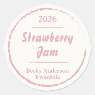 Simple Pink White Homemade Jam Round Label