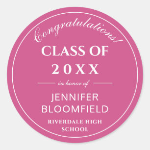 Simple Pink & White Modern Graduation  Classic Round Sticker