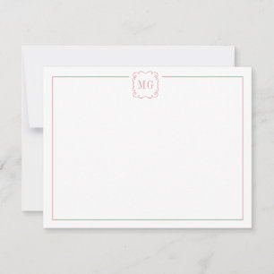 Simple Pink & White Monogrammed flat Thank You Card